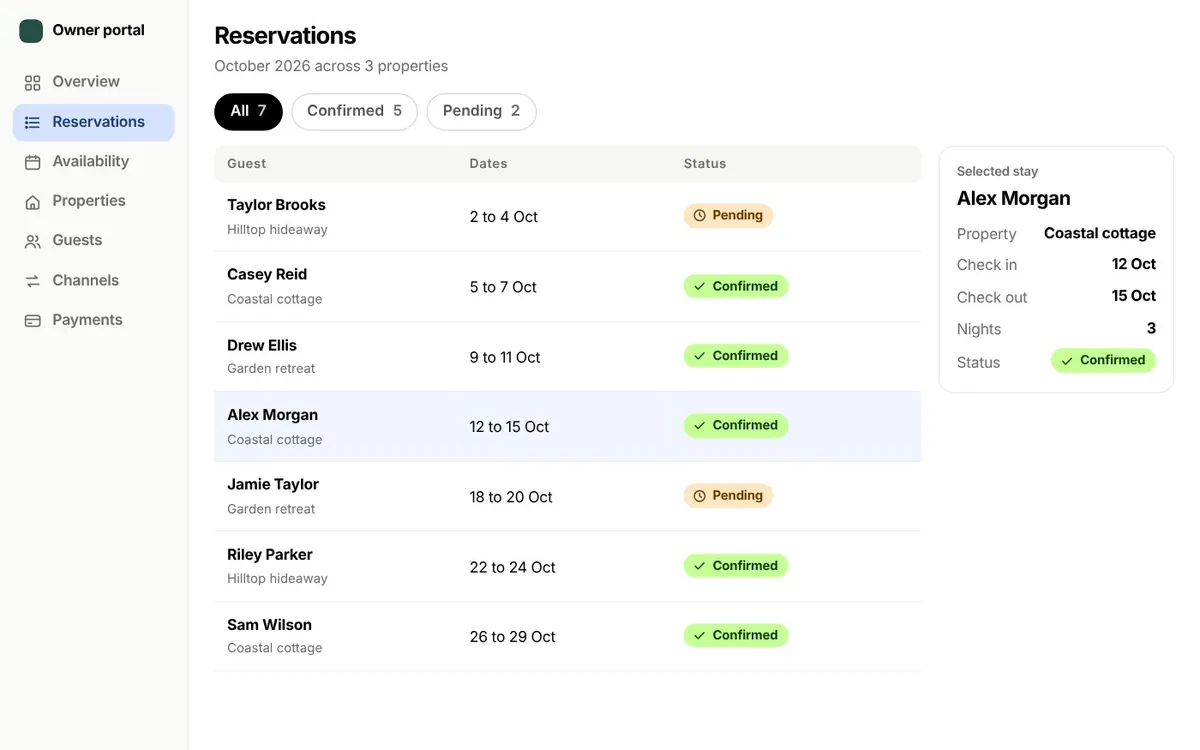 Cottage booking platform screenshot