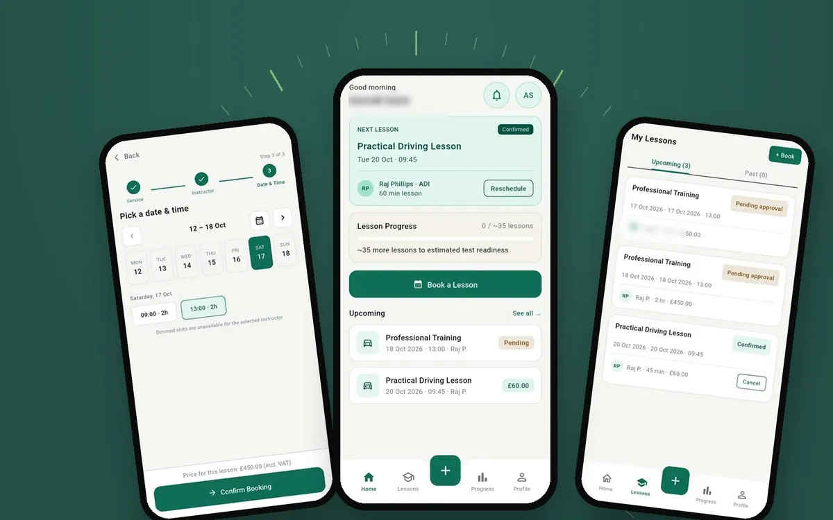 Driving school booking platform screenshot